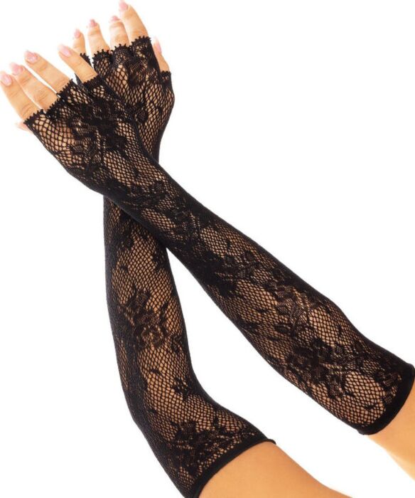 Guantes Sin Dedos Leg Avenue Floral Negro Elegantes