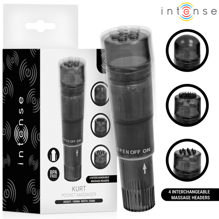 Massaggiatore INTENSE FUN TOYS Kurt Mini nero con 4 testine intercambiabili