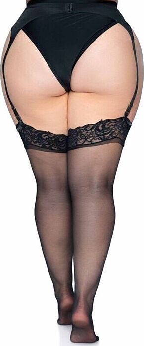 Leg avenue medias de nylon negras con encaje superior plus