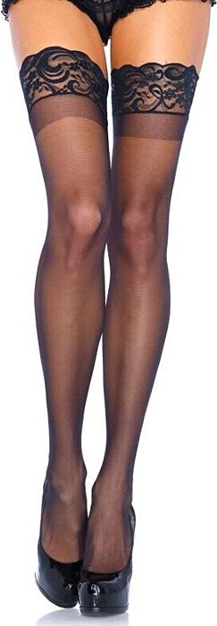 Leg avenue medias negras con encaje autoadhesivas talla plus