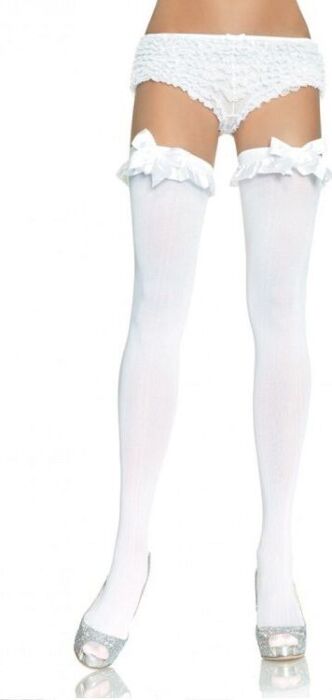 Leg avenue medias opacas blanco con acabado en volante y lazo Leg avenue medias opacas blanco con acabado en volante y lazo