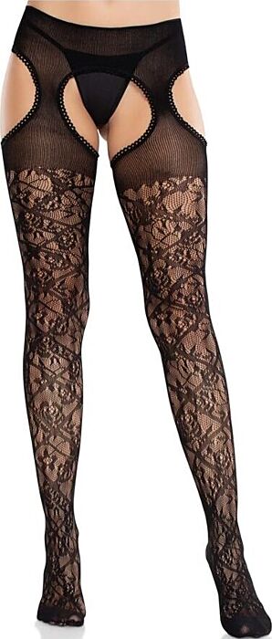 Medias Leg Avenue Floral con Ligas Negros Medias Leg Avenue Floral con Ligas Negros